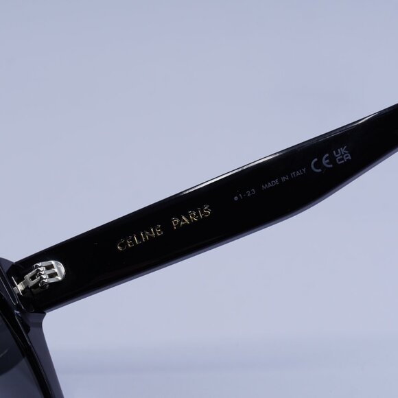 Celine CL40198F 01A Sunglasses Shiny Black Square Frame, Smoke Lenses - Picture 8 of 11